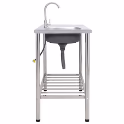 vidaXL Camping Sink Single Basin with Tap Stainless Steel Garden Garage Sink