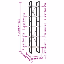 vidaXL Pinewood 5-Tier Book Cabinet White Storage Rack Book Organiser Bookcase - Additional view 5