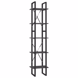 vidaXL Pinewood 5-Tier Book Cabinet Grey Storage Rack Book Organiser Bookcase