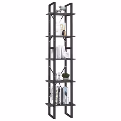 vidaXL Pinewood 5-Tier Book Cabinet Grey Storage Rack Book Organiser Bookcase