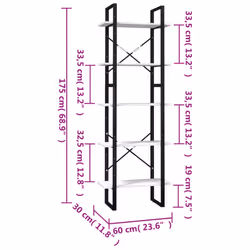 vidaXL Pinewood 5-Tier Book Cabinet White Bookcase Bookshelf Storage Rack