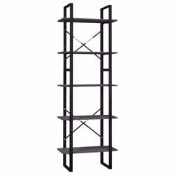 vidaXL Pinewood 5-Tier Book Cabinet Grey Home Bookcase Bookshelf Storage Rack