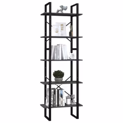 vidaXL Pinewood 5-Tier Book Cabinet Grey Home Bookcase Bookshelf Storage Rack