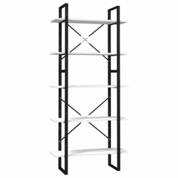 vidaXL Pinewood 5-Tier Book Cabinet White Bookcase Bookshelf Storage Rack