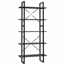 vidaXL Pinewood 5-Tier Book Cabinet Grey Home Bookcase Bookshelf Storage Rack