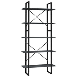 vidaXL Pinewood 5-Tier Book Cabinet Grey Home Bookcase Bookshelf Storage Rack