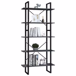 vidaXL Pinewood 5-Tier Book Cabinet Grey Home Bookcase Bookshelf Storage Rack