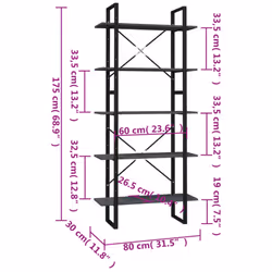vidaXL Pinewood 5-Tier Book Cabinet Grey Home Bookcase Bookshelf Storage Rack - Additional view 4