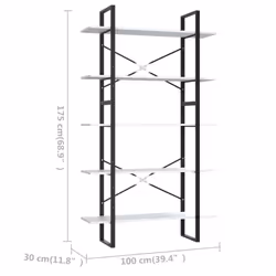 vidaXL 5-Tier Book Cabinet White Engineered Wood Office Storage Rack Bookcase