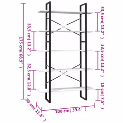 vidaXL Pinewood 5-Tier Book Cabinet White Bookcase Bookshelf Storage Rack