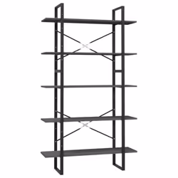 vidaXL Pinewood 5-Tier Book Cabinet Grey Home Bookcase Bookshelf Storage Rack
