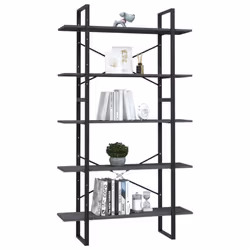 vidaXL Pinewood 5-Tier Book Cabinet Grey Home Bookcase Bookshelf Storage Rack