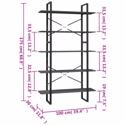 vidaXL Pinewood 5-Tier Book Cabinet Grey Home Bookcase Bookshelf Storage Rack