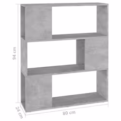 vidaXL Book Cabinet Room Divider Engineered Wood Privacy Screen - concrete grey, 80 x 24 x 94 cm