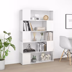 vidaXL Book Cabinet Room Divider Bookcase High Gloss White Engineered Wood