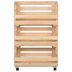 vidaXL Solid Pinewood Vegetable Trolley Kitchen Cart Storage Shelf Trolley