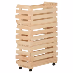 vidaXL Solid Pinewood Vegetable Trolley Kitchen Cart Storage Shelf Trolley