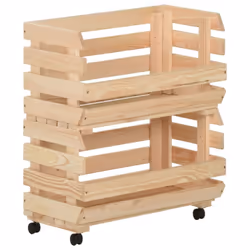 vidaXL Solid Pinewood Vegetable Trolley Kitchen Cart Storage Shelf Trolley - Additional view 5
