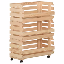 vidaXL Solid Pinewood Vegetable Trolley Kitchen Cart Storage Shelf Trolley