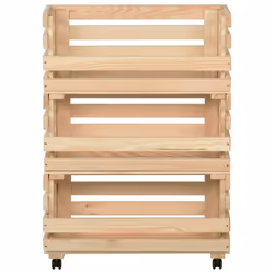 vidaXL Solid Pinewood Vegetable Trolley Kitchen Cart Storage Shelf Trolley