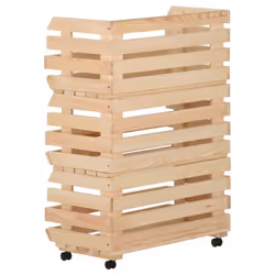 vidaXL Solid Pinewood Vegetable Trolley Kitchen Cart Storage Shelf Trolley
