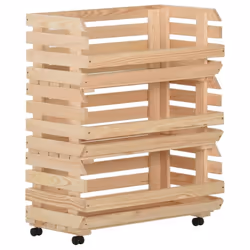 vidaXL Solid Pinewood Vegetable Trolley Kitchen Cart Storage Shelf Trolley