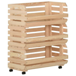vidaXL Solid Pinewood Vegetable Trolley Kitchen Cart Storage Shelf Trolley