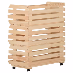 vidaXL Solid Pinewood Vegetable Trolley Kitchen Cart Storage Shelf Trolley