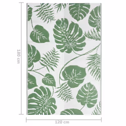 vidaXL Outdoor Carpet Garden Rug Carpet Patio Mat Area Rug Balcony Blanket PP - green leaf pattern, 120 x 180 cm - Additional view 3