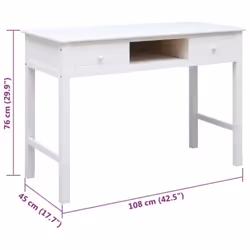vidaXL Solid Wood Paulownia Writing Desk Computer Study Desk Multi Colours - White