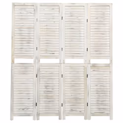 vidaXL 4-Panel Room Divider Cream Wood Fabric Home Folding Screen Multi Sizes - 140 x 165 cm