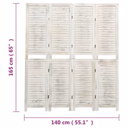 vidaXL 4-Panel Room Divider Cream Wood Fabric Home Folding Screen Multi Sizes - 140 x 165 cm