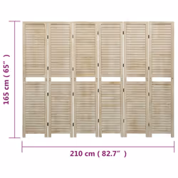 vidaXL Solid Wood Paulownia 6-Panel Room Divider Room Partition Multi Sizes - 210 x 165 cm