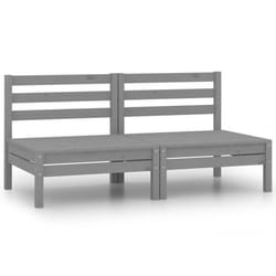 vidaXL 2x Solid Pinewood Garden Middle Sofas Grey Outdoor Sectional Middle Sofa
