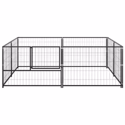 vidaXL Dog Kennel Black 4 m? Steel Puppy Enclosure Outdoor Patio Dog Cage - Additional view 2