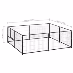 vidaXL Dog Kennel Black 4 m? Steel Puppy Enclosure Outdoor Patio Dog Cage - Additional view 5