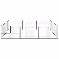 vidaXL Dog Kennel Black 12 m? Steel Puppy Enclosure Outdoor Patio Dog Cage - Additional view 2