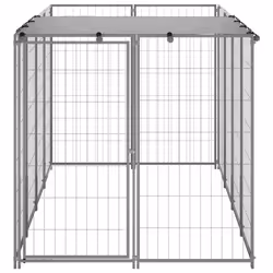 vidaXL Dog Kennel Silver Steel Puppy Enclosure Outdoor Dog Supplies Runs Cage - Additional view 2