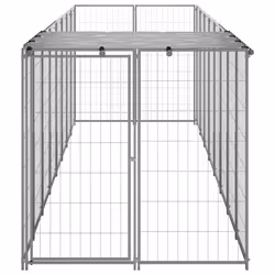 vidaXL Dog Kennel Silver Steel Puppy Enclosure Outdoor Dog Supplies Runs Cage - Additional view 2