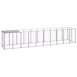 vidaXL Dog Kennel Silver Steel Puppy Enclosure Outdoor Dog Supplies Runs Cage