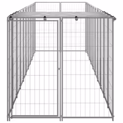 vidaXL Dog Kennel Silver Steel Puppy Enclosure Outdoor Dog Supplies Runs Cage