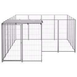 vidaXL Dog Kennel Silver Steel Puppy Enclosure Outdoor Dog Supplies Runs Cage - Additional view 2