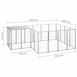 vidaXL Dog Kennel Silver Steel Puppy Enclosure Outdoor Dog Supplies Runs Cage - Additional view 5