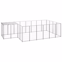 vidaXL Dog Kennel Silver Steel Puppy Enclosure Outdoor Dog Supplies Runs Cage