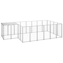 vidaXL Dog Kennel Silver Steel Puppy Enclosure Outdoor Dog Supplies Runs Cage