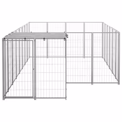 vidaXL Dog Kennel Silver Steel Puppy Enclosure Outdoor Dog Supplies Runs Cage