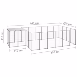 vidaXL Dog Kennel Silver Steel Puppy Enclosure Outdoor Dog Supplies Runs Cage - Additional view 5