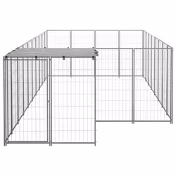 vidaXL Dog Kennel Silver Steel Puppy Enclosure Outdoor Dog Supplies Runs Cage - Additional view 2