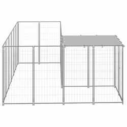 vidaXL Dog Kennel Silver Steel Puppy Enclosure Outdoor Dog Supplies Runs Cage - Additional view 2