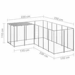 vidaXL Dog Kennel Silver Steel Puppy Enclosure Outdoor Dog Supplies Runs Cage - Additional view 5